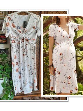 Ekouaer Short Sleeve Floral Maternity/Nursing Pregnancy Dress NWT - Size S